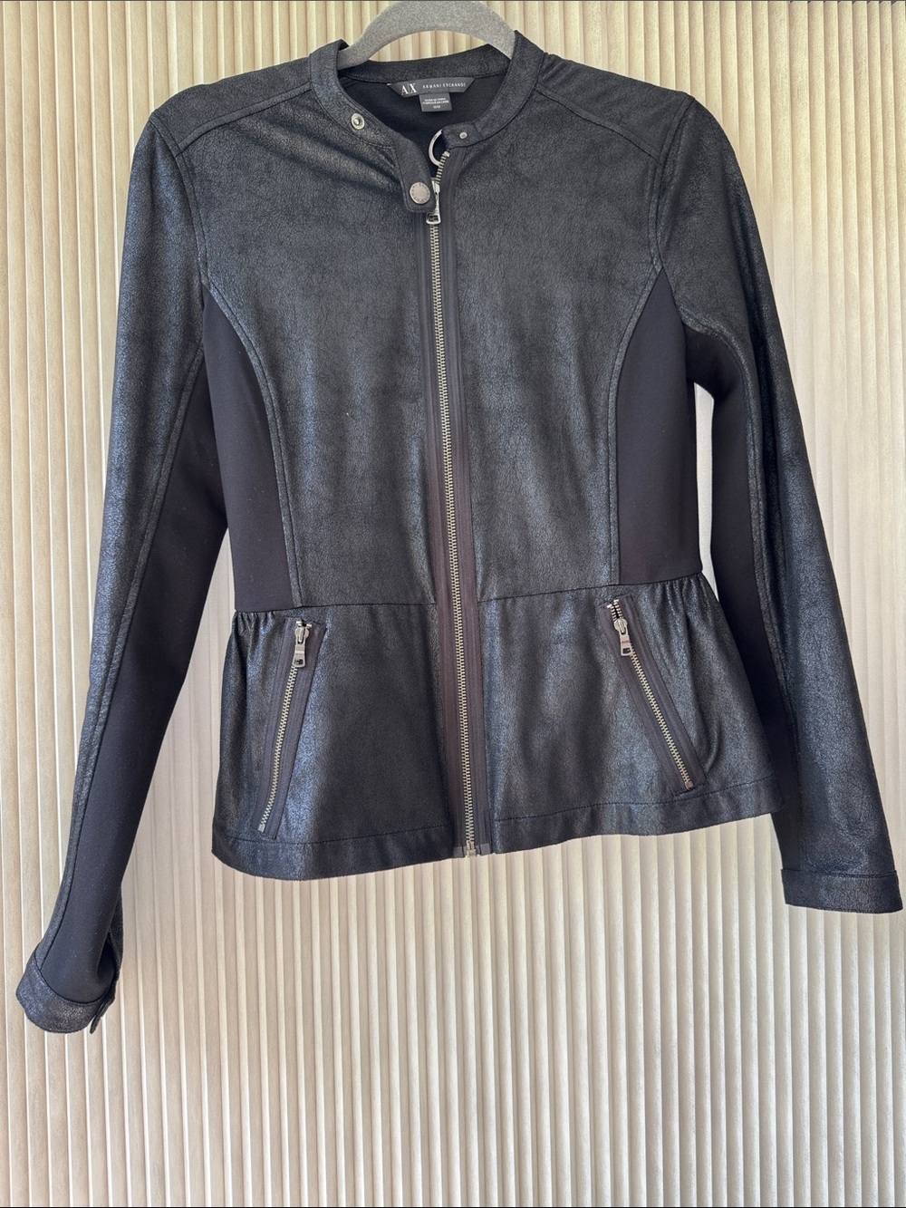 Armani Exchange Black Faux-Leather Zip Front Jacket